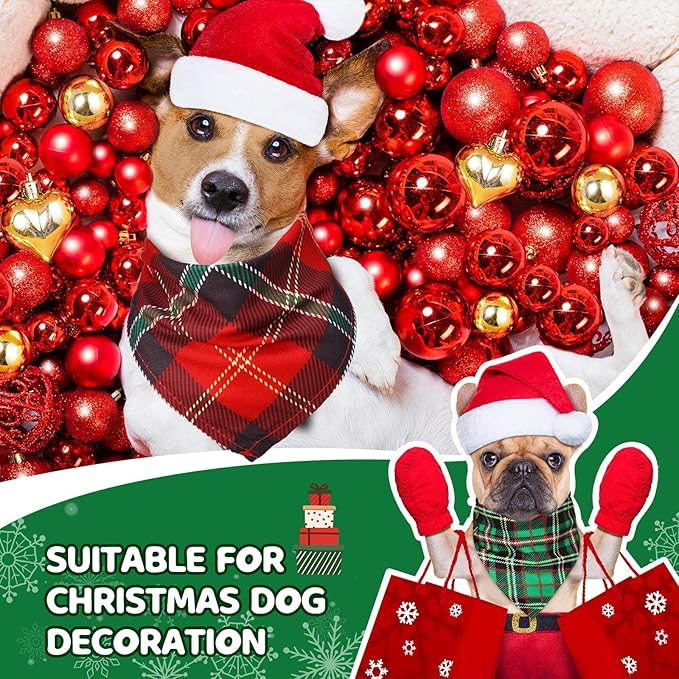 Sanwuta 100 Pieces Christmas Dog Bandanas Bulk Classic Plaid Dog Bandanas for Dogs Triangle Scarf Plaid Dog Kerchief for Christmas Small Medium Large Pet Costume Accessories Decoration