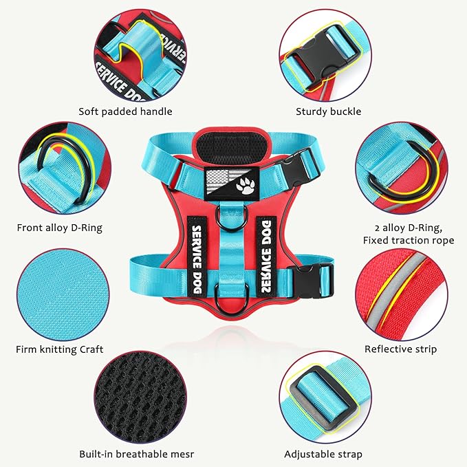 Demigreat Service Dog Harness, Reflective Dog Vest Harness with 5 PCS Patches, Adjustable Soft Oxford Pet Harness, Inner Layer Mesh, Easy to Control for Small Medium Large Dogs