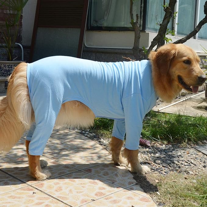 Lovelonglong Four Feet Dog Lightweight Pajamas, Pure Cotton Dog Jumpsuits 4 Legs Dog Onesies T-Shirt Stylish PJS Puppy Costume for Large Medium Small Dogs Lightblue XXL