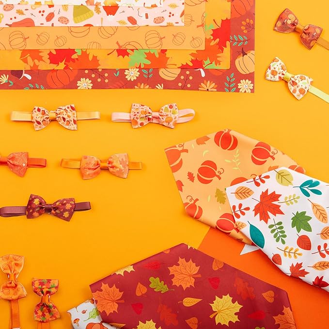 Sanwuta 50 Pcs Thanksgiving Fall Dog Bandanas Bulk and Collar Bow Ties Set 25 Autumn Bandanas 25 Fall Charm Dog Collar Pet Maple Leaves Pumpkin Triangle Pet Scarf Bowtie for Small Medium Large