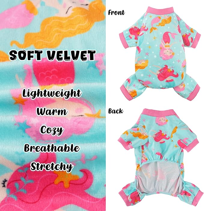 Dog Pajamas Soft Lightweight Dog Onesies Outfit Clothes for Small Medium Large Puppy Pjs for Pet Boys Girls Dogs Cats (S (Back: 10",Chest: 14", Neck: 9.5"), Mermaid)