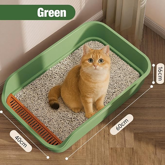 Gefryco Extra Large Cat Litter Box with High Sides, Side Entry Kitty Litter Boxes for Indoor Cats, Anti Splashing (Green)