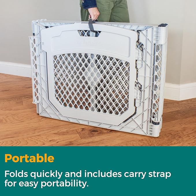 MyPet North States Petyard Plus: 3 Ft. Wide Folding Dog Playpen Indoor or Outdoor. 4-Panel Freestanding Play Pen Dog Gate Made in USA. 26" Tall, Light Gray