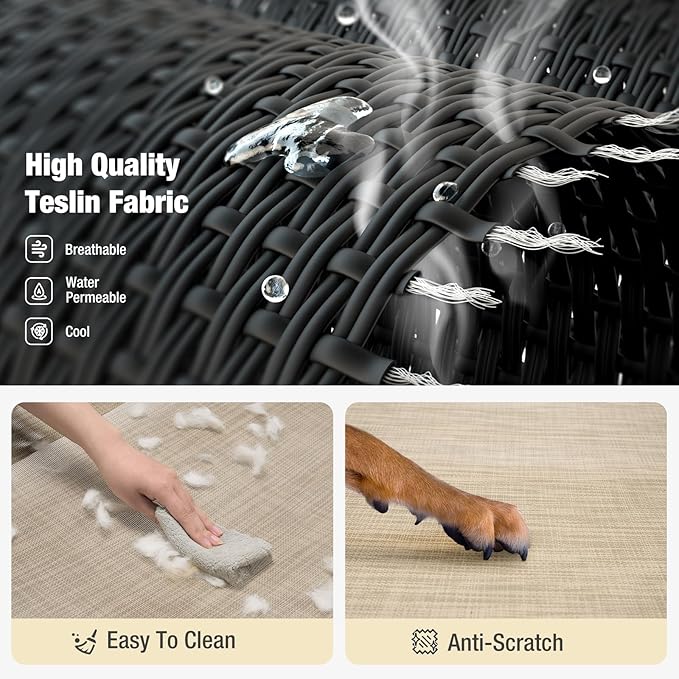 Veehoo Medium Elevated Dog Bed, Guardrail, Non-Slip, Teslin Mesh, 35"L x 26"W x 11"H, Beige Coffee