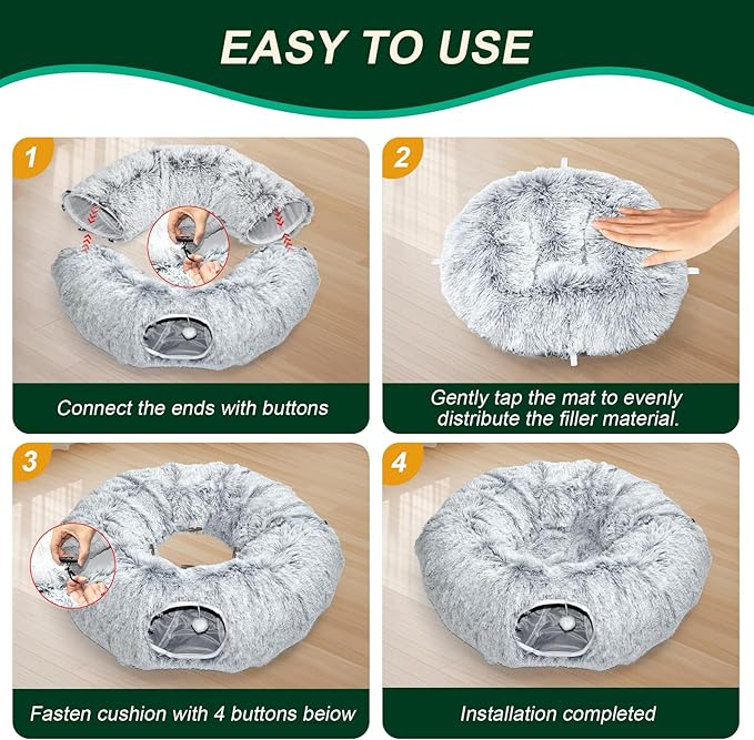 Multifunctional Cat Tunnel Toy - XL Interactive Cat Play Tunnel with Climbing Holes and Thick Resting Mat, Ideal for Mult Homes and Extended Playtime (Ash Gray)