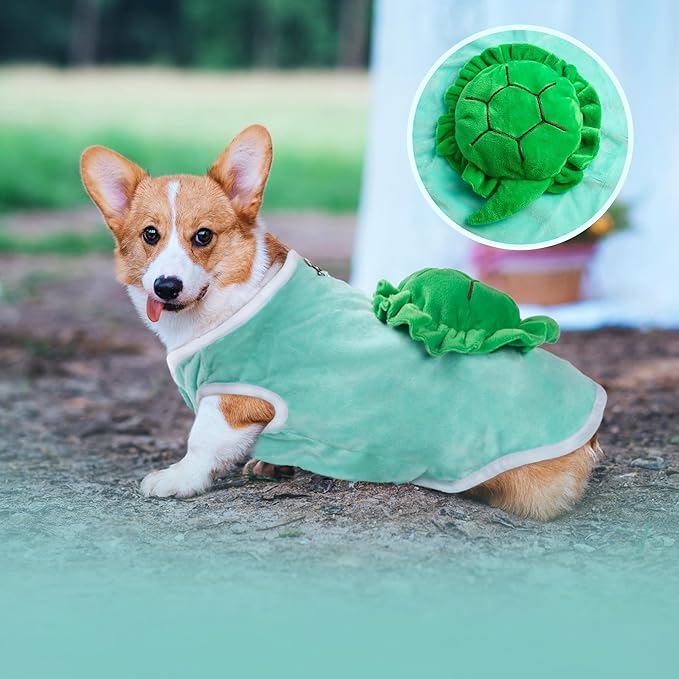 NACOCO Halloween Dog Turtle Costume - Pet Christmas Cosplay Clothes Puppy Funny Winter Warm with D-Ring Soft Coat Outfit Apparel Vest for Small Medium Large Dogs (Green, S)