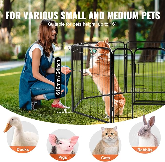 VEVOR Foldable Dog Playpen, 8-Panel Metal Pet Exercise Pen, 24"x24" Dog Fence with Door, Storage Bag, Top Cover, and Bottom Pad for Indoor and Outdoor Use - Ideal for Dogs, Cats, and Small Animals