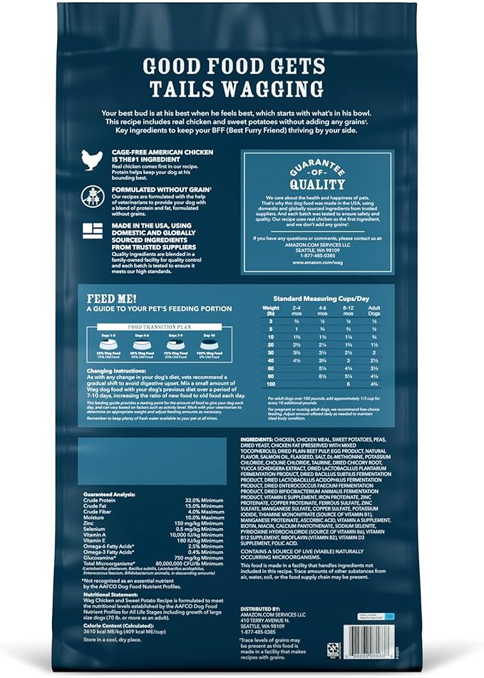 Amazon Brand - Wag Dry Dog Food Chicken & Sweet Potato, Grain Free 24 lb Bag