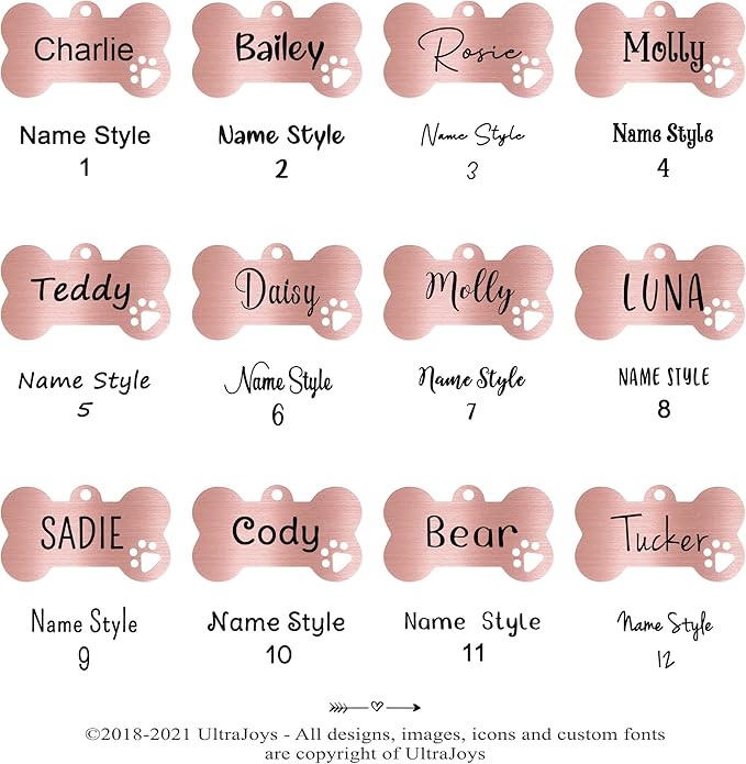 Ultra Joys Dog Tags Personalized for Pets - Hollow Paw Custom Pet ID Tag - Engraved Dog Tag for Small, Large Dogs - Small Bone in Rose