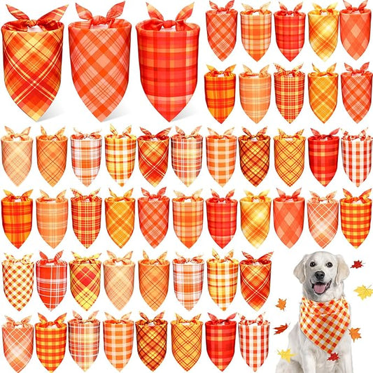 Abbylike 50 Pcs Fall Plaid Dog Bandanas Bulk Thanksgiving Bandanas for Dogs Triangle Kerchief Bib Scarf for Pets Autumn Costume Photo Props Accessories Pet Shops, 25 Styles (25.6 x 17.7 x 17.7)
