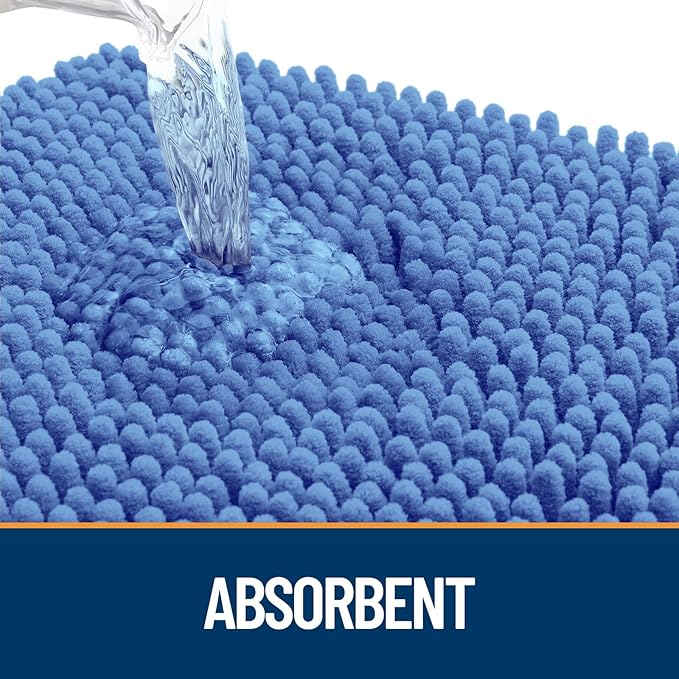 OLANLY Dog Door Mat for Muddy Paws 48x30, Paw Print Design, Absorbs Moisture and Dirt, Absorbent Non-Slip Washable Doormat, Quick Dry Chenille Mud Mat, Entry Indoor Entryway Carpet, Cornflower Blue