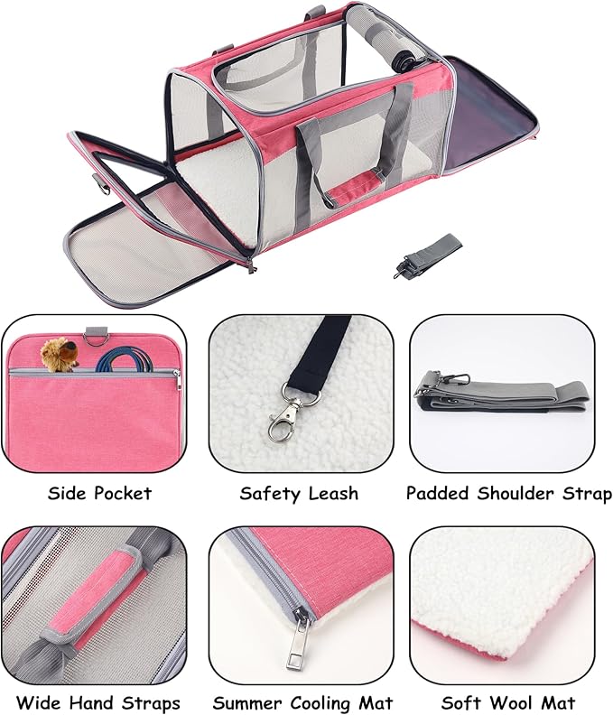 Cat Dog Carrier for Small Medium Cats Pet Carrier for Large and Medium Cats Puppies Portable Cat Carrier Soft Pet Carrier for Cats Cat Bag Carrier Airline Approved Cat Carrier(Large, Pink)