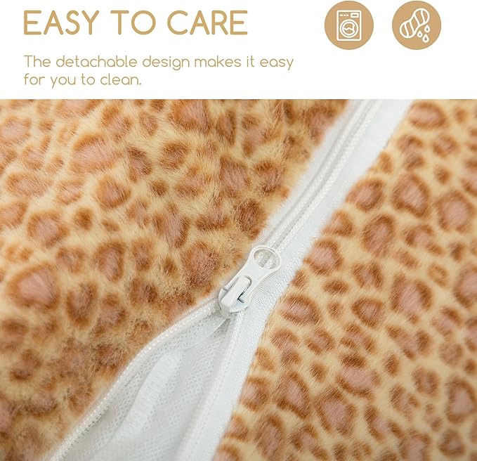 Hollypet Cat Bed Fluffy Plush Mutifuctional Double-Layer Soft Pet Couch Orthopedic Sofa Nest Beds for Small Cats and Dogs, Yellow Leopard (25x20x13 inch)