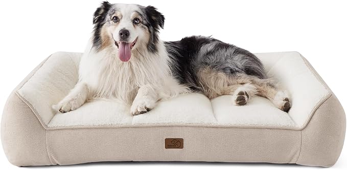 Bedsure XL Orthopedic Dog Beds Large Sized Dog - Extra Thick Supportive Dogs Couch with Waterproof Washable Cover, Extra Large Comfort Pet Bed Sofa with Soft Plush Sherpa and Nonskid Bottom, Beige