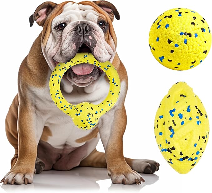 Dog Balls, 3Pcs Chew Toys Tennis Ball for Aggressive, Chewers Durable Teething Molar Tug Dog Toys, Interactive Fetch Balls Gift Set for Large Medium Dogs and Puppies, Durable Tug Toy, Yellow