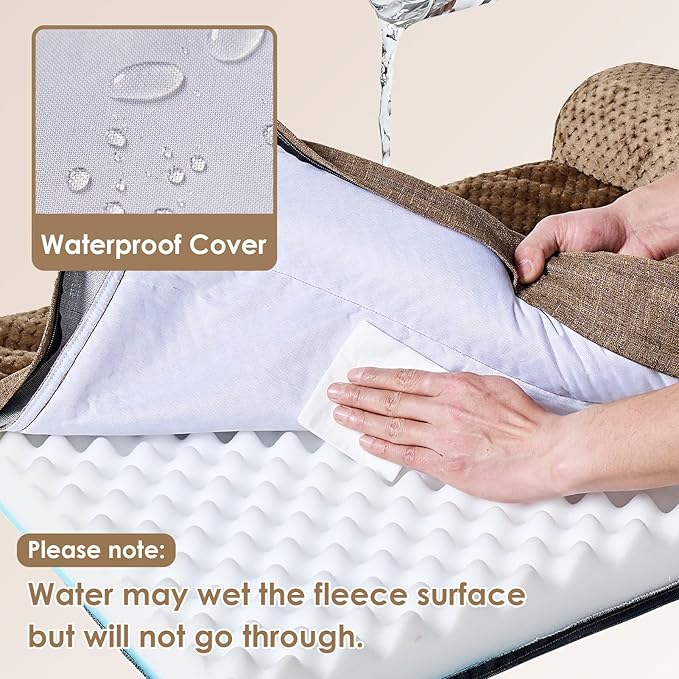 EHEYCIGA Memory Foam Dog Bed Large Sized Dogs, Waterproof Dog Bed Orthopedic with Washable Removable Cover, Non-Slip Pet Bed Couch, 36x27x6 Inches, Camel