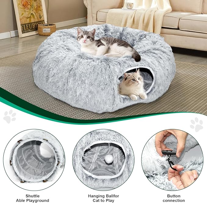 Multifunctional Cat Tunnel Toy - XL Interactive Cat Play Tunnel with Climbing Holes and Thick Resting Mat, Ideal for Mult Homes and Extended Playtime (Ash Gray)