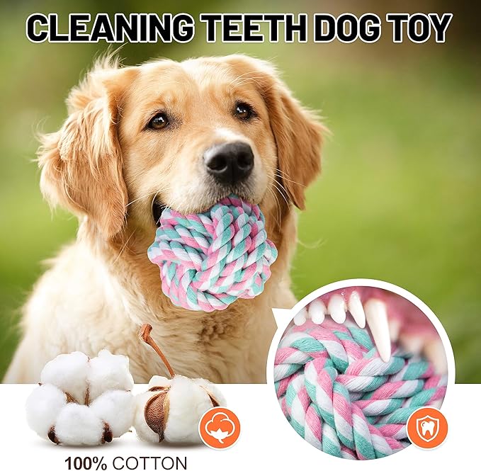 Dog Chew Rope Balls Toys for Aggressive Chewers, 10 Pieces Durable Dog Balls for Medium and Small Breeds Cotton Chew Toys for Puppies Teething No Large Dogs