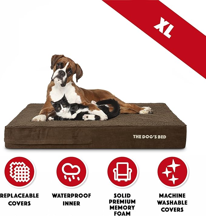 The Dog’s Bed Orthopedic Memory Foam Dog Bed, Brown Plush XL, Pain Relief for Arthritis, Hip & Elbow Dysplasia, Post Surgery, Lameness, Supportive, Calming, Waterproof Washable Cover
