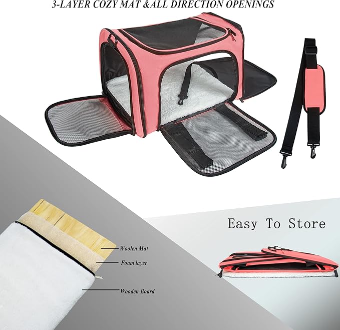 Soft Sided Carrier for Small Medium Cats Dogs,Removable Pad Collapsible Travel Pet Carrier Large Watermelon