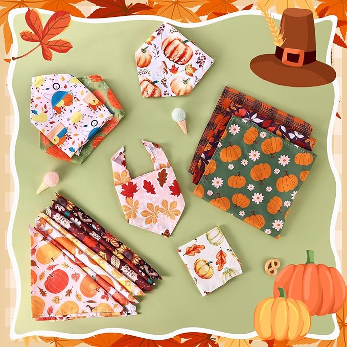 200Pcs Fall Dog Bandanas Bulk Thanksgiving Scarf for Dogs Costume Accessories Pet Triangle Kerchief Bibs Outfit Holiday Washable Scarves Bandanas Pet Shops Grooming for Girl and Boy