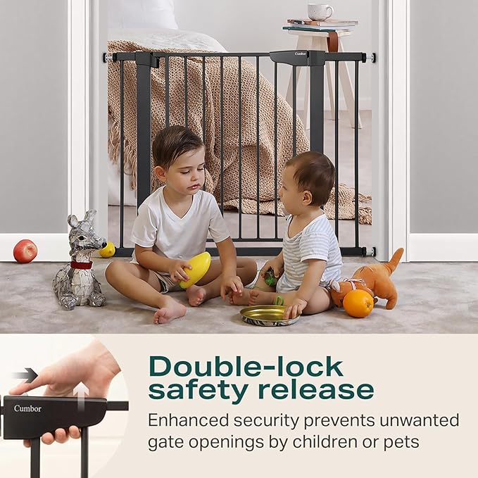 Cumbor 29.7-40.6" Baby Gate for Stairs, Baby Essential Safety Gate, Mom's Choice Awards Winner-Dog Gate for Doorways, Pressure Mounted Auto-Close Pet Gates for Dogs Indoor, Durable Child Gate, Black