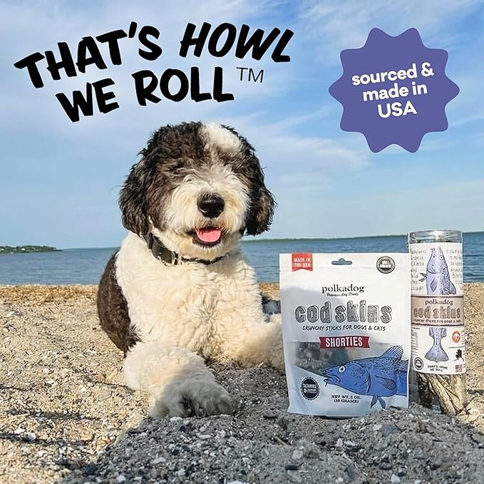 Polkadog Cod Skins for Dogs (4.7oz Regular) - Single Ingredient, Wild-Caught Fish Skin Dog Treats for All Breeds – High in Lean Protein & Omega-3. Hypoallergenic, Grain Free. Handcrafted & Made in USA