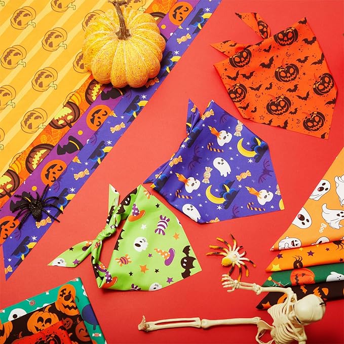 Chunful 120 Pcs Halloween Bandanas Bulk for Dogs Bandanas with Pumpkin Ghost Patterns Soft Bibs Adjustable Triangle Dog Doggie Scarf for Small Medium Large Pet Holiday Costume