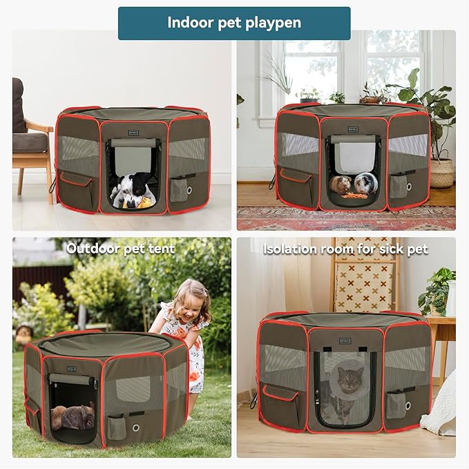 Petsfit Portable Dog Playpen 36" Portable Pet Play Pens for Small Medium Dogs, Puppy Playpen Indoor/Outdoor with Carring Case, Removable Zipper Top and Bottom,Medium (36"x36"x21")