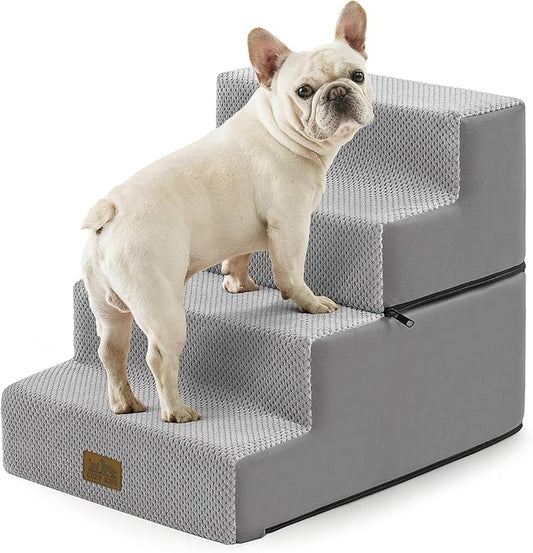 Dog Stairs for Small Dogs, 4 Tier Removable Pet Stairs for Couch and Bed, 17.7" H Dog Steps for Old Cats, Puppy, Small Dogs, 15.7x23.6x17.7 inch, Gray