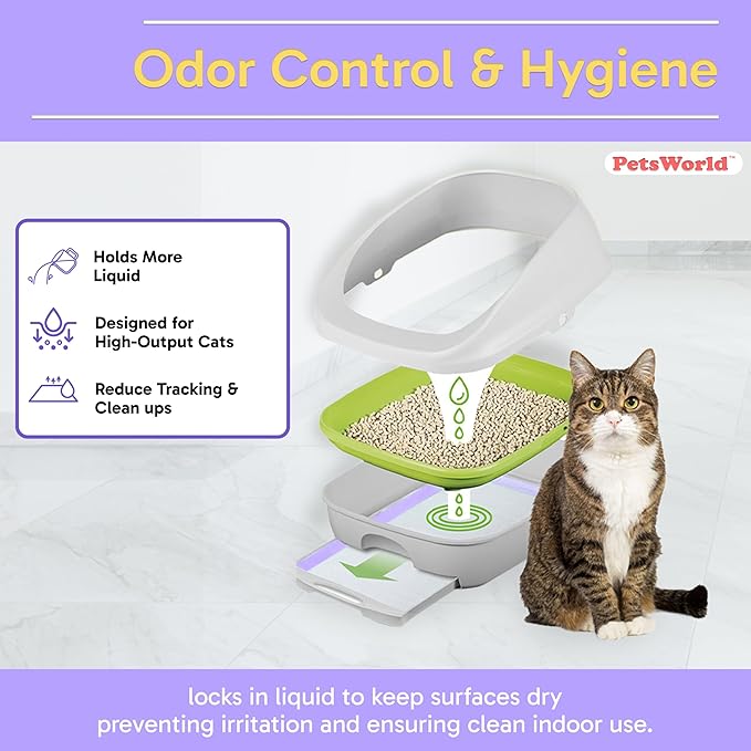 PETSWORLD Fresh Scented Cat Pads Refills for Tidy Cats Breeze Litter System 100 Pads for Cat Litter Box, 16.9x11.4 Inch