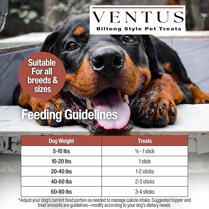 VENTUS Jerky Crunch Bars - Single Ingredient All Natural Venison Dog Training Treats, Healthy Air-Dried, High Protein No Additives, Grain Free, 8 oz