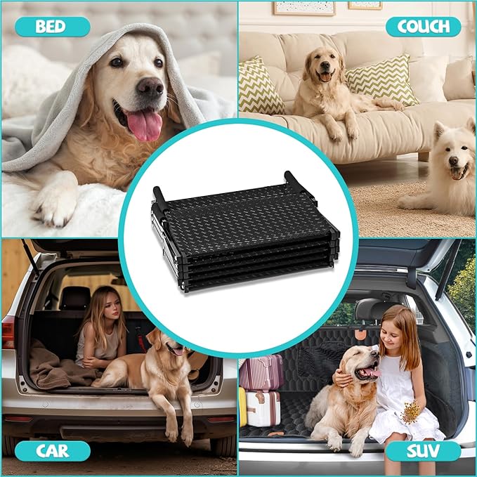 Extra Wide Dog Stairs for Car - Foldable Dog Ramps for Large Dogs with Non Slip Surface, Portable Pet Stairs for Cars and SUV, Truck, Sofas, Bed Support Up to 250 lbs(Wide 5 Steps)