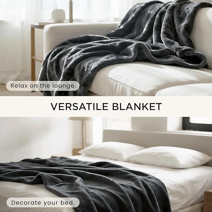 gogobunny Waterproof Bed Blanket, Reversible Sherpa Fleece Throw Blanket for Dog Puppy Cat, Furniture Cover Protects Bed Couch Sofa from Liquid Pee and Pet Fur (Dark Grey, 60x80 inches)