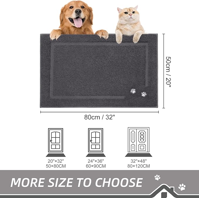 BEQHAUSE Dog Door Mat for Muddy Paws 20"x32" Dirt Trapper Absorbent Doormat Non Slip Entryway Rugs Washable Stain Resistant Welcome Floor Mat Soft Low-Profile for Front Back Door, Dark Grey
