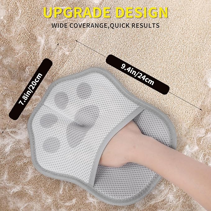 Pet Hair Removal Glove for Cats& Dogs Enlarge Reusable Electrostatic Pet Hair Gloves, Pet Hair Remover Tool for Couch, Clothing,Carpet, Car Seat (Grey)
