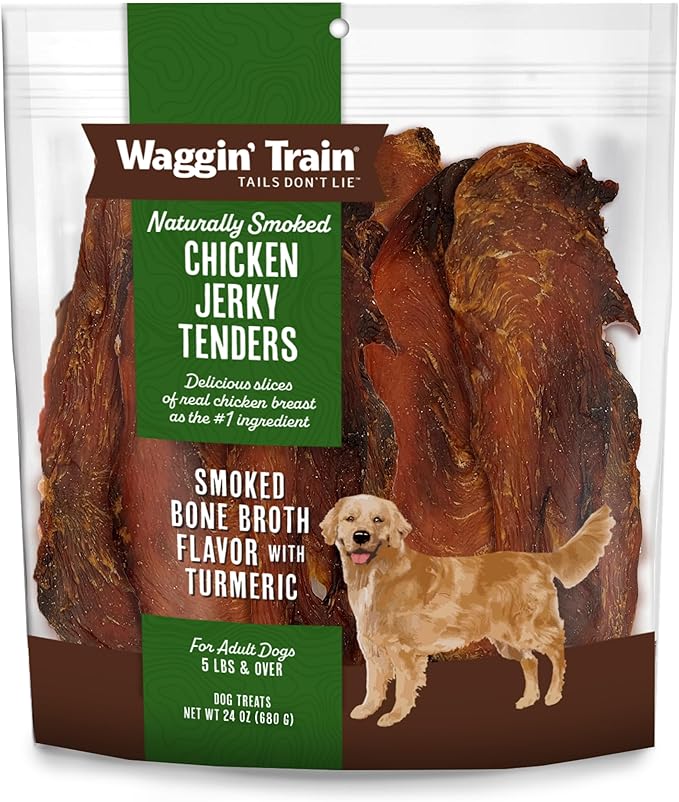 Waggin' Train Smoked Chicken Jerky Tenders with Turmeric and Bone Broth for Dogs - 24 oz. Pouch - Grain Free, High Protein, Limited Ingredient Dog Treat