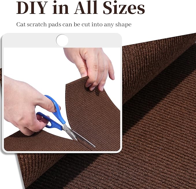 Uranshin Trimmable Cat Scratch Mat pad Self-Adhesive Cat Scratching Post Carpet Covered 78.7"x15.8" Cat Tree Shelves Replacement Parts cat Furniture Protector for Couch Wall (Brown)