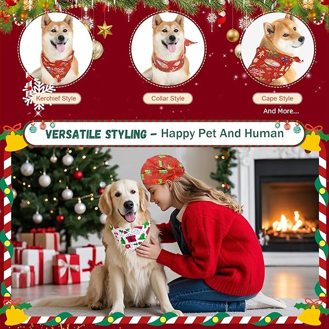200 Pcs Christmas Dog Bandanas Bulk Xmas Pet Scarves Winter Adjustable Bibs for X-M-L Dogs Washable Holiday Puppy Kerchief for Groomers Shelters