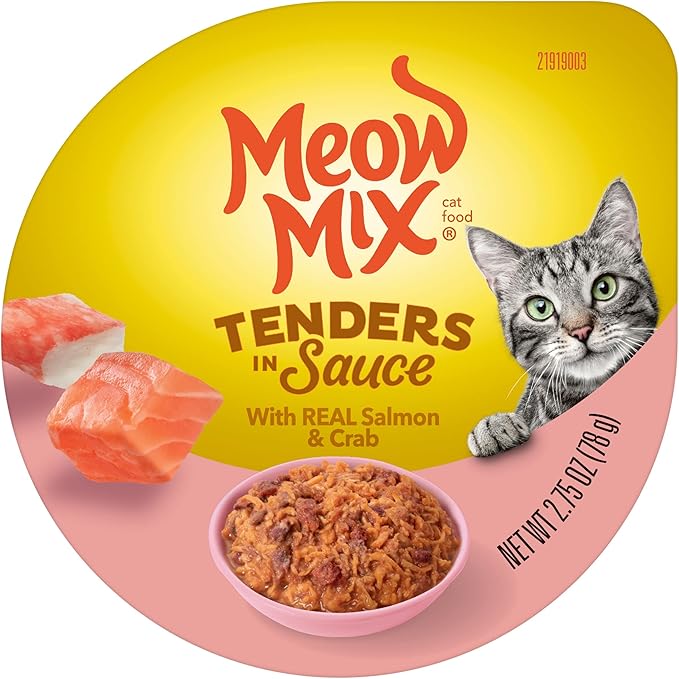 Meow Mix Tenders in Sauce Wet Cat Food, Salmon & Crab, 2.75 Ounce Cup (Pack of 12)