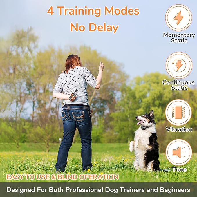Professional Dog Training Collar Without Delay- K9 Dog Shock Collar, E Collar for Training Large Medium Small Dogs with 4 Training Modes, 1500FT Range Waterproof and Rechargeable (Black)