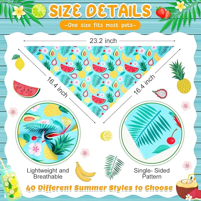 Sanwuta 120 Pcs Dog Bandana Bulk Scarf Washable Dogs Bibs Adjustable Kerchief Pet Bandana for Small and Large Party Pet Hawaii Beach Handkerchief Scarf Accessories(Summer)