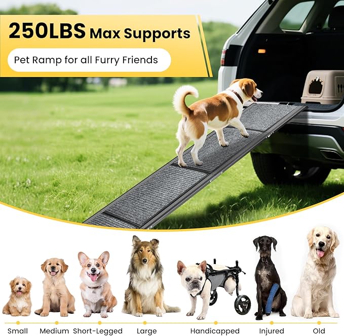 Dog Ramp for Car, 67''x 17.3'' Extra Long Folding Dog Ramp with Non-Slip Rug Surface, Portable Dog Car Ramp for Truck, Outdoor Pet ramp for Large Dogs up to 250LBS