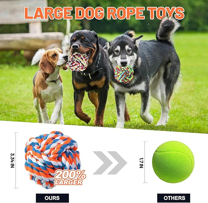 Extra Large Rope Balls for Aggressive Chewers - 5 Pack Chew Toys for Medium Large Breeds, Dental Dog Balls, Puppy Teething Toys, Interactive Games