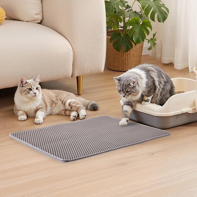 VEVOR Cat Litter Mat, 30 x 24 in, Double-Layer Litter Box Mat, Non-Slip & Urine-Proof Litter-Trapping Mats for Indoor Cats, Honeycomb Design, Soft on Paws, Washable Large Kitty Mats for Floor