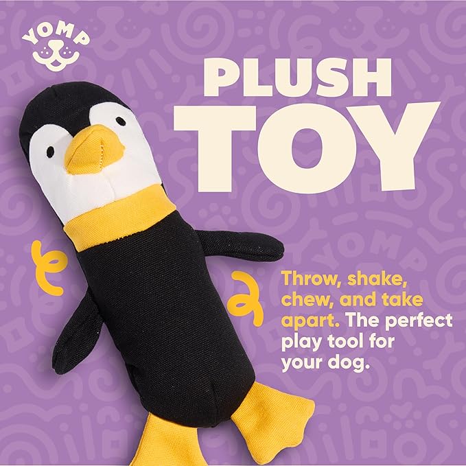 Yomp Penguin Dog Toy – Durable Stuffed, No Squeaker Dog Toys with Natural Canvas and Crinkle Paper – Interactive Stuffed Animal for Dogs (Waddles)
