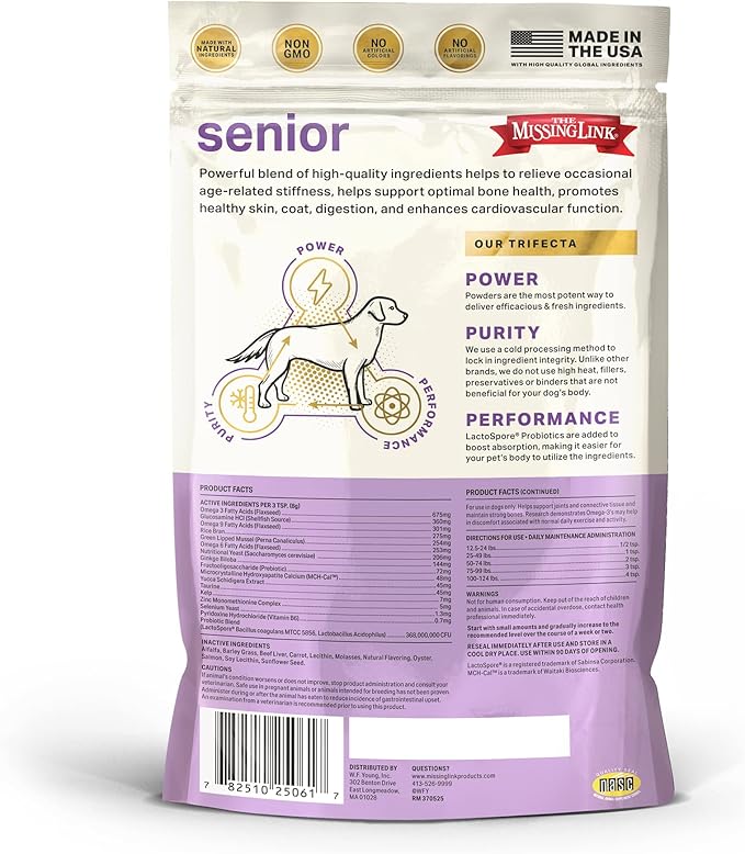 The Missing Link Senior Dog Supplement 1lb Bag 2/Pack - Powerful Powder Supports Bones, Joints, Skin, Coat, Heart, Eyes, Memory & Cognition