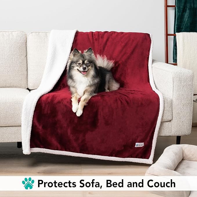 PetAmi Dog Blanket for Small Medium Dogs, Pet Bed Blanket Cat Puppy Kitten, Fleece Furniture Couch Cover Protector Sofa Car, Soft Sherpa Dog Throw Plush Reversible Washable, Mini 29x40 Maroon Red