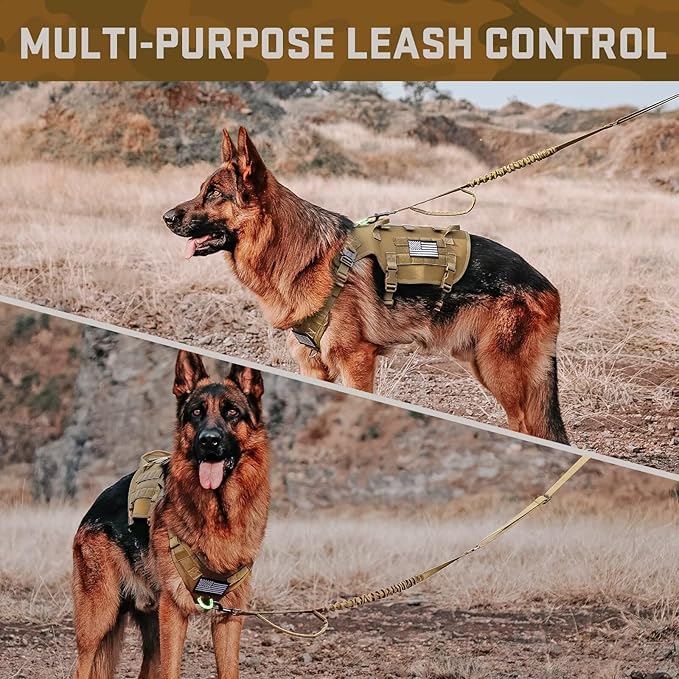 Forestpaw Dog Harness Medium Sized,Tactical Dog Harness with Handle,No Pull Military Style Service Dog Vest with Pockets Adjustable for Medium Dogs,Brown,Chest 21.5-45"