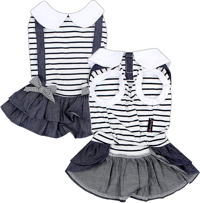 Parisian Pet Girl Dog Clothes - Stylish Chambray Skirt Summer Dress - Lightweight Overall Sleeveless Outfits for Medium Dog Girls